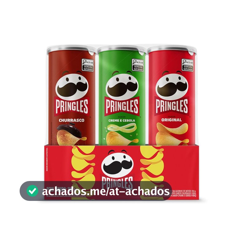 Pringles Pack Promo Salgadinho de Batata Frita 3 Sabores - Original, Creme e Cebola e Churrasco