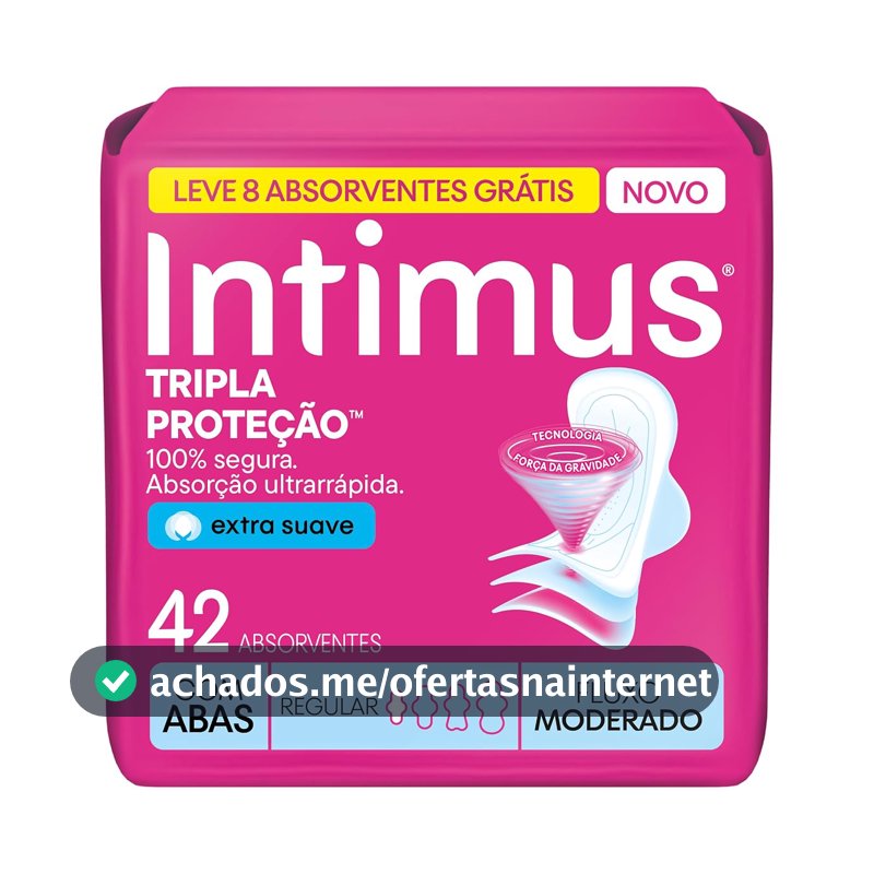 Absorvente Intimus Tripla Proteção Dia Suave Com Abas, Fluxo Moderado, 42 unid