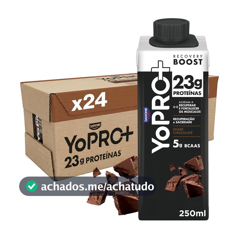 YoPRO Bebida Láctea UHT Chocolate Líquida Caixinha 250ml - 23g de Proteínas - Sem Lactose - Pack com 24 Unidades