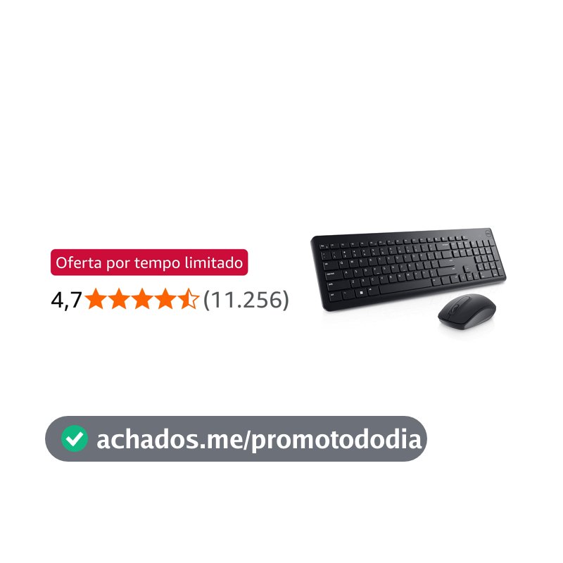 Combo Teclado e Mouse Sem Fio Dell KM3322W 1858, Receptor USB 2,4 GHz