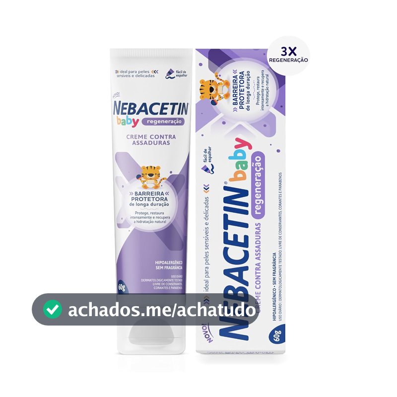Nebacetin Baby Regeneração Pomada Contra Assaduras 60g - Cuida e Trata Peles Irritadas, Forma Barreira Protetora na Pele