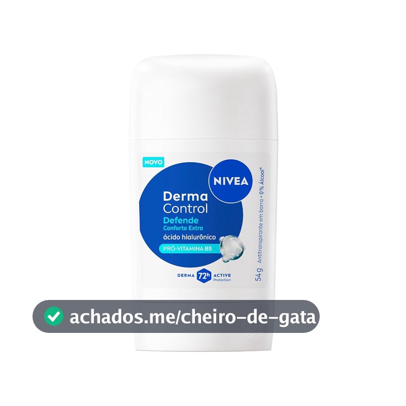 NIVEA Desodorante Antitranspirante Stick Derma Control Defende 54g, Proteção 72h, Previne Irritações, Ácido Hialurônico, Conforto Extra