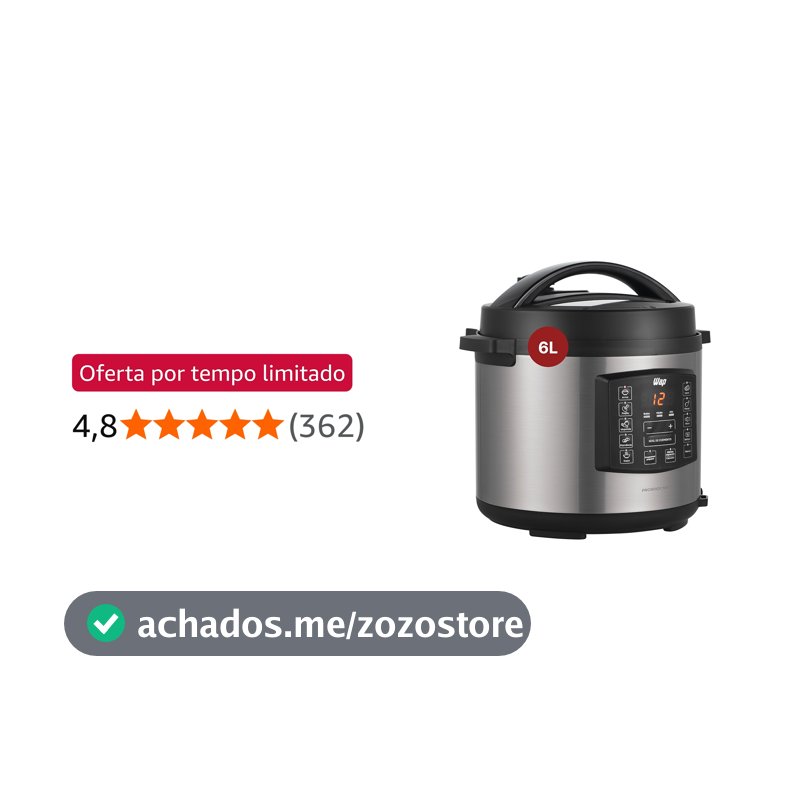 WAP Panela de Pressão Elétrica em Inox WPPE1 com Painel Digital, 6 Litros, Antiaderente, Timer Programável, 1000W, 127V