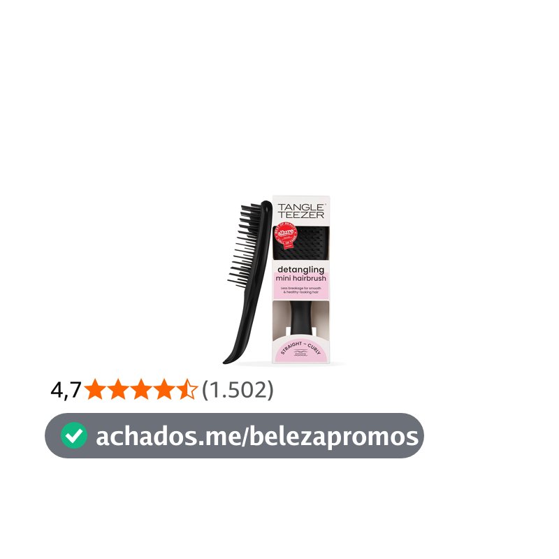 Escova de cabelo desembaraçadora The Mini Ultimate Detangler para todos os tipos de cabelo, ideal para o uso em fios úmidos. Cor: Preta