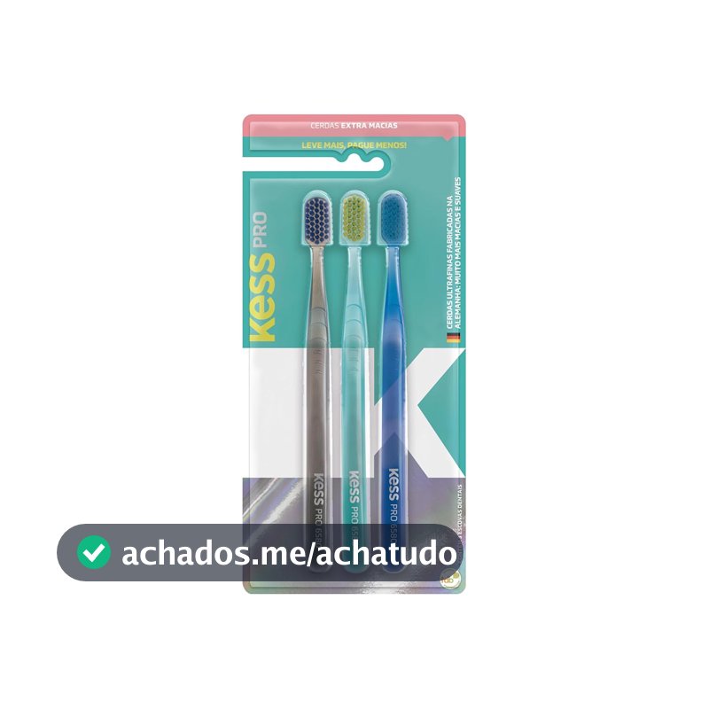 Kess, Pack com 3 Escovas Dentais Pro Extra Macias, Cores Sortidas