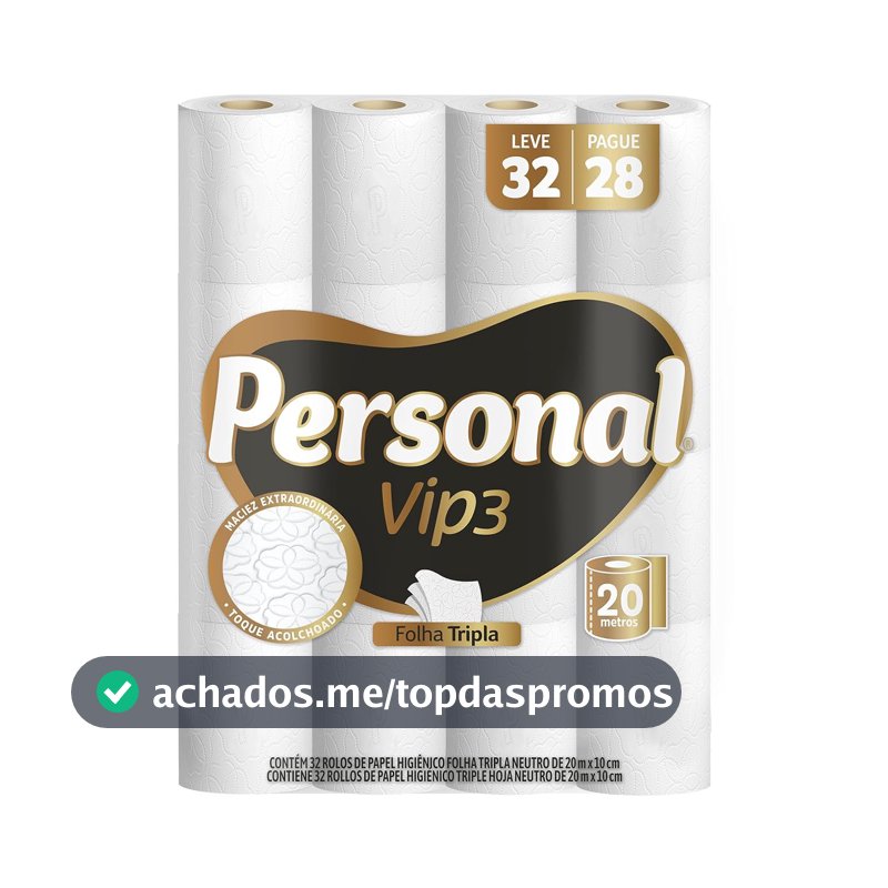 Personal Papel Higiênico Vip Folha Tripla, 32 Rolos De 20M