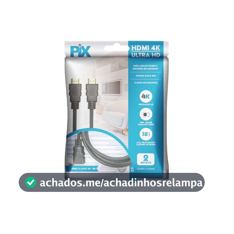 PIX Cabo Hdmi 2.0 4K Hdr 19P 2M Pix Gold, Preto