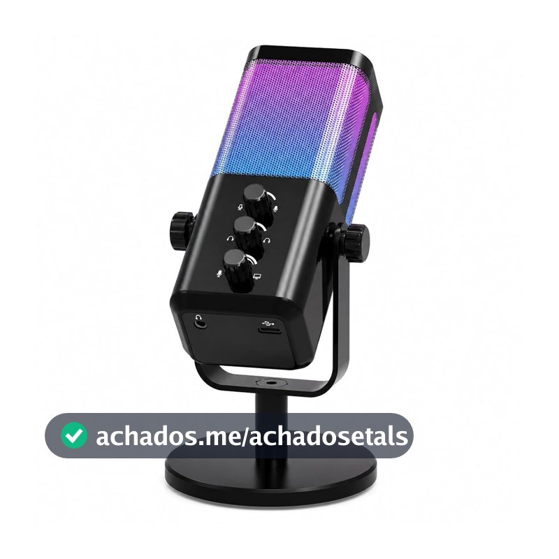 Microfone de Mesa Gamer USB Condensador Cardioide RGB para PC, Streaming, Podcast, Lives, Gravações, Chamadas e Criação de Conteúdo