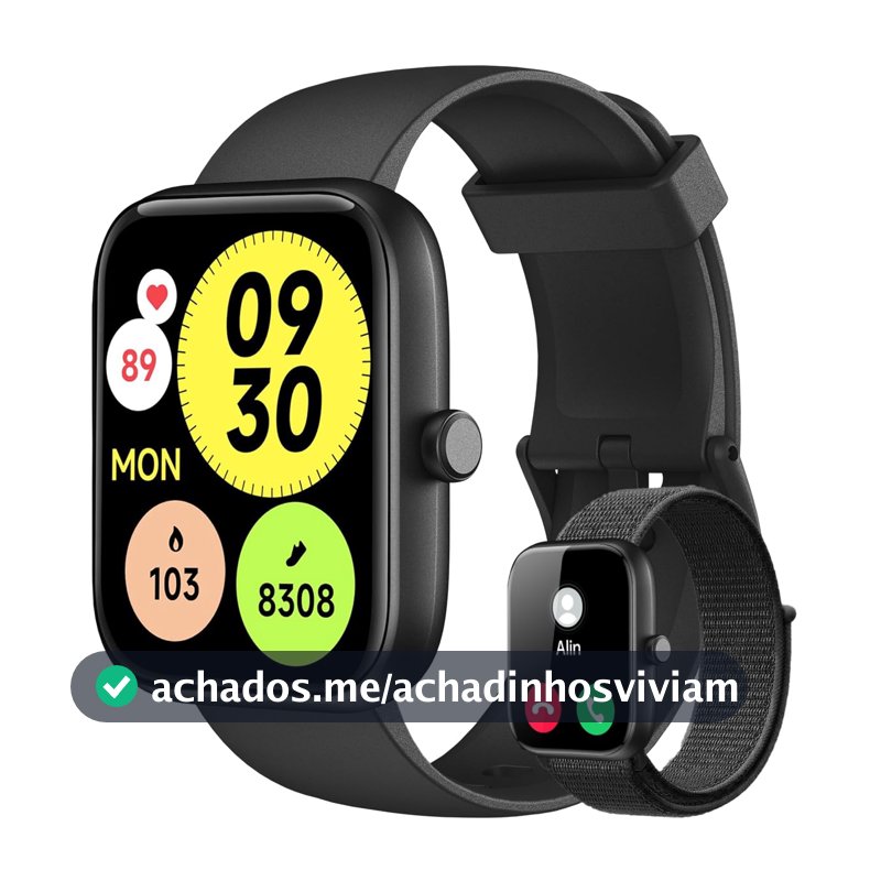 Smartwatch Relógio Inteligente, Tela HD de 1,83" Relógio Fitness com Alexa, 120 Esportes, Frequência Cardíaca e Monitoramento do Sono, IP68 à rova d'água, Compatível com Android iOS, 2 Pulseiras Preto