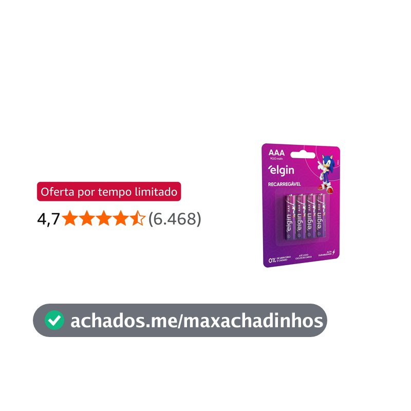 Pilha recarregável AAA 900mAh Elgin com 4 unidades Palito
