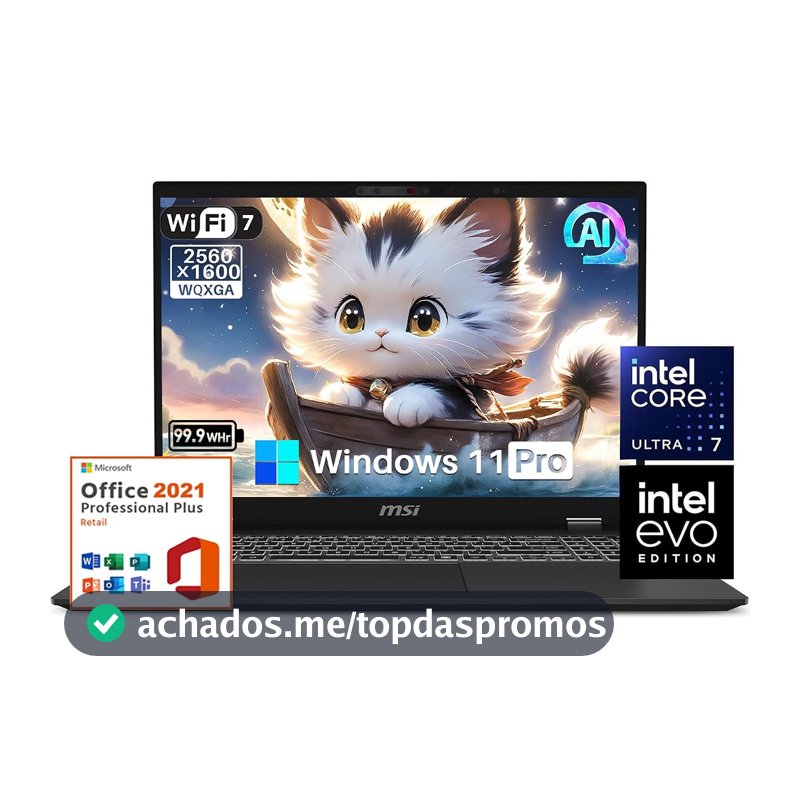 MSI Notebook Prestige 16 AI EVO, Intel Ultra 7-155H, Intel Arc Graphics, 40.6 cm QHD+ 400nits Dispaly, 64 GB LPDDR5 RAM, 2 TB SSD, Wi-Fi 7, AI Engine, Windows 11 Pro, MS Office Lifetime License