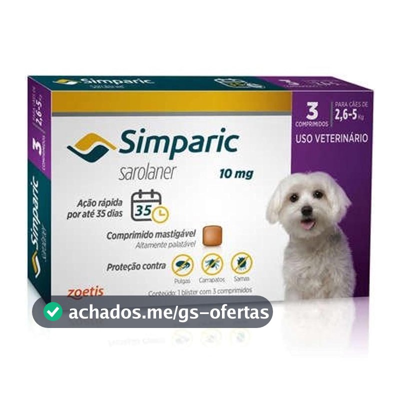 Zoetis Simparic 10Mg Para Cães De 2 6 A 5Kg Com 3 Comprimidos