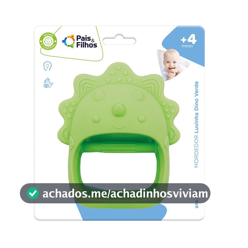 Mordedor Luva Dino em Silicone Verde – Anti Queda para Bebê