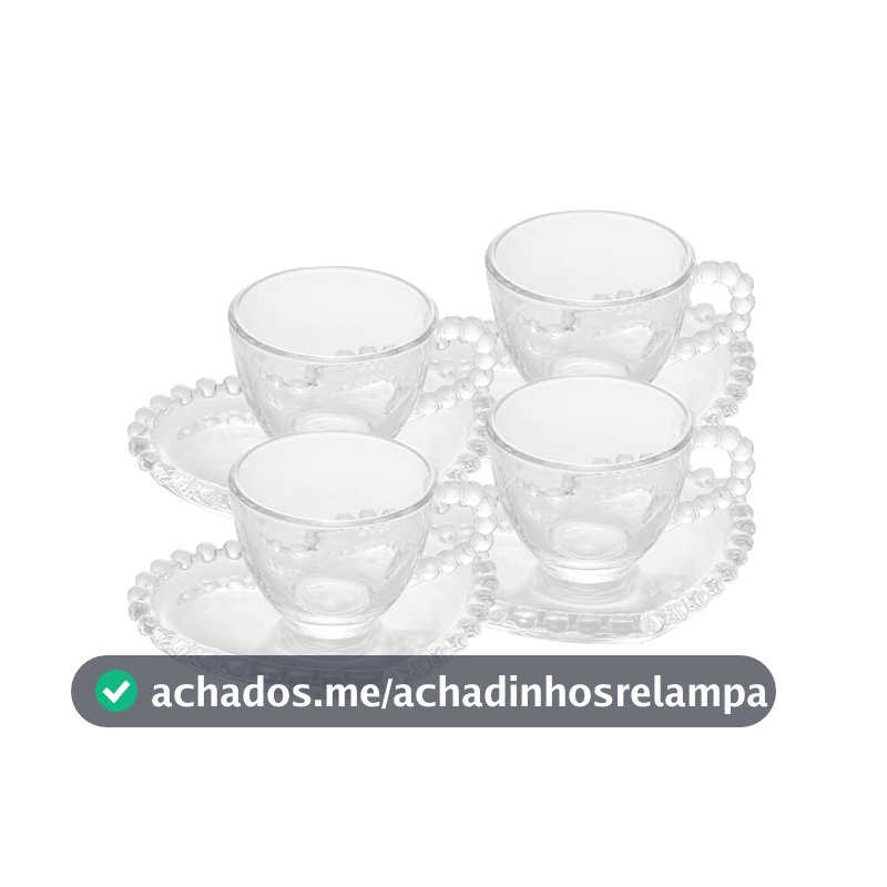 WOLFF - Conjunto 4 Xícaras de Café de Cristal com Pires Coração 85ml - Linha Pearl