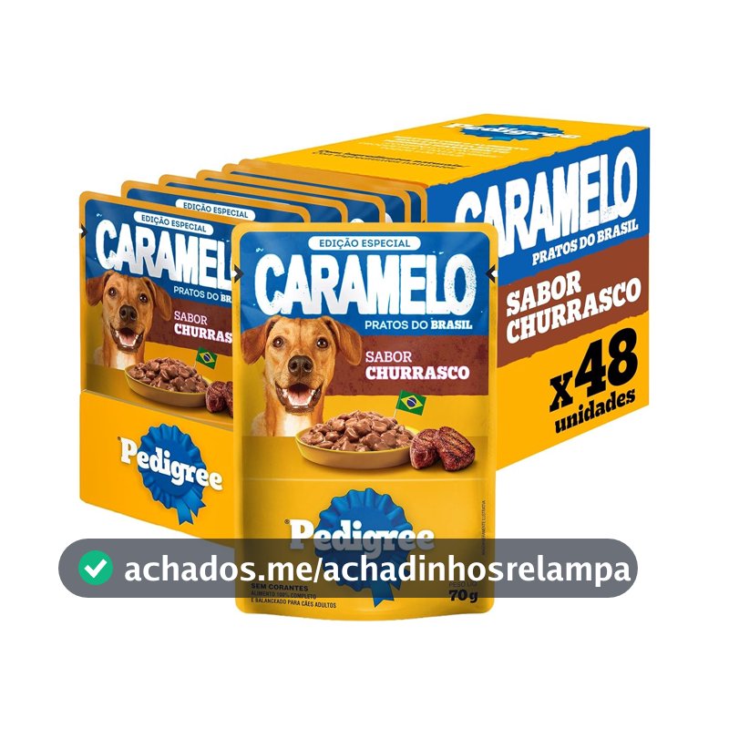 Pack Ração Úmida Pedigree Caramelo Sachê Churrasco Adulto - 48 unidades