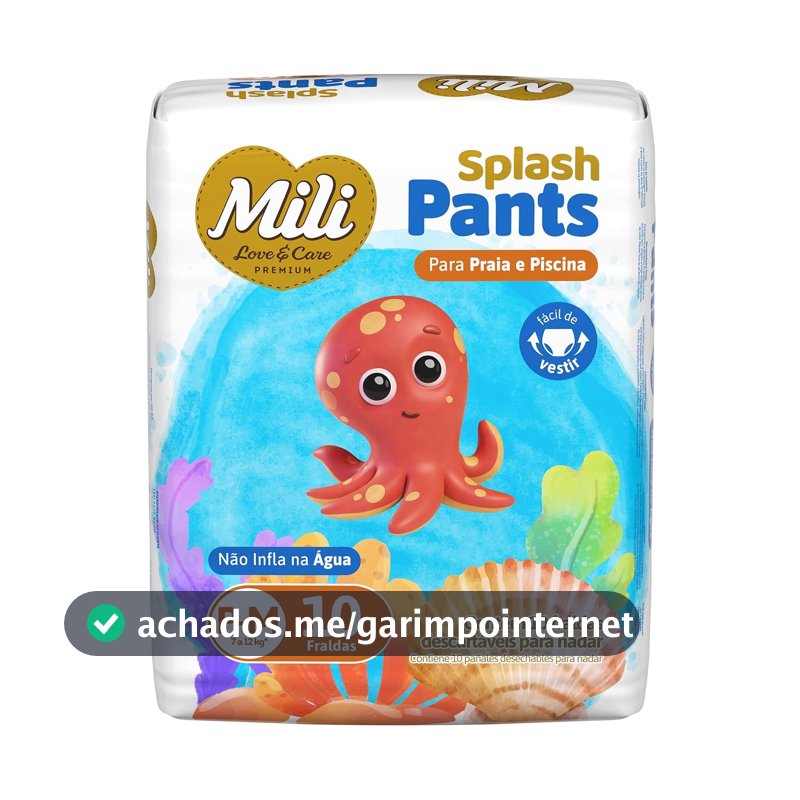 Mili Fralda Infantil Splash Pants Tamanho P e M, Para Piscina e Praia, Uso em Água, Ajuste Seguro, 10 Unidades