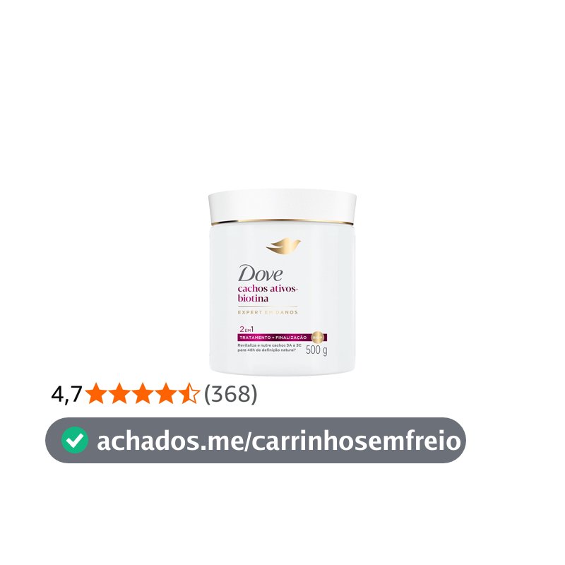 Dove Máscara Capilar 2 em 1 Cachos Ativos + Biotina 500g