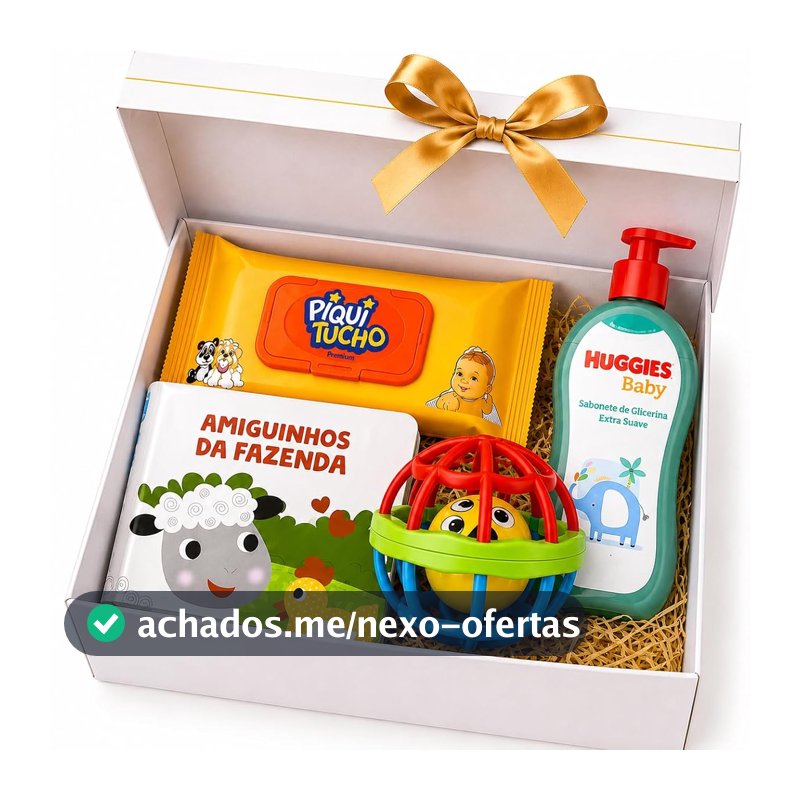Presente para Bebê Recém Nascido Kit com Chocalho, Livro, Sabonete Líquido, Lenço Umedecido e Caixa Personalizada
