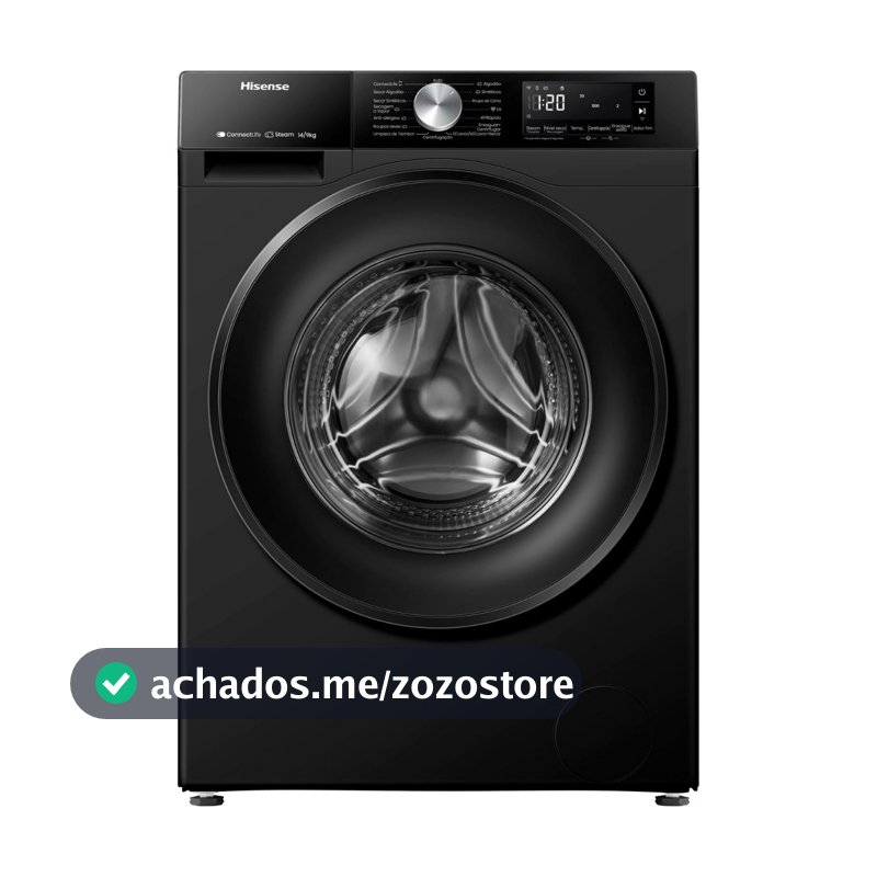 Lava e Seca Hisense 3S 14/9 kg Inverter Wi-Fi e Função Steam Black Noir 127V - WD3S1443BB1