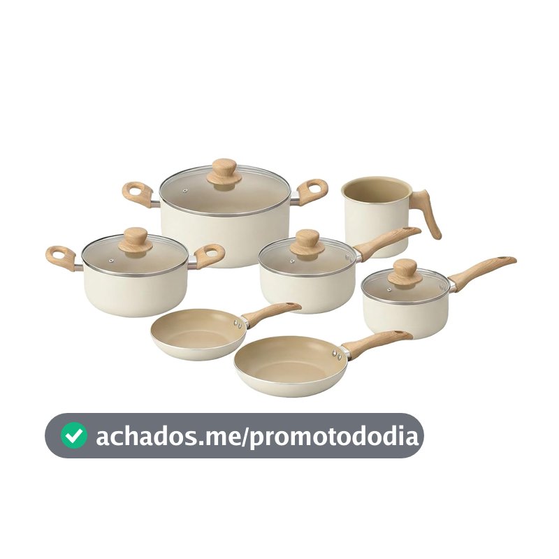 Oikos - Jogo 7 Panelas Antiaderente Cerâmico em Alumínio Bege Terrara