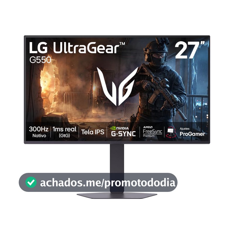 Monitor LG UltraGear, Tela IPS FHD de 27”, 300Hz, 1ms (GtG), sRGB, NVIDIA G-Sync, AMD FreeSync Premium, HDR10, HDMI, Preto - 27G550B