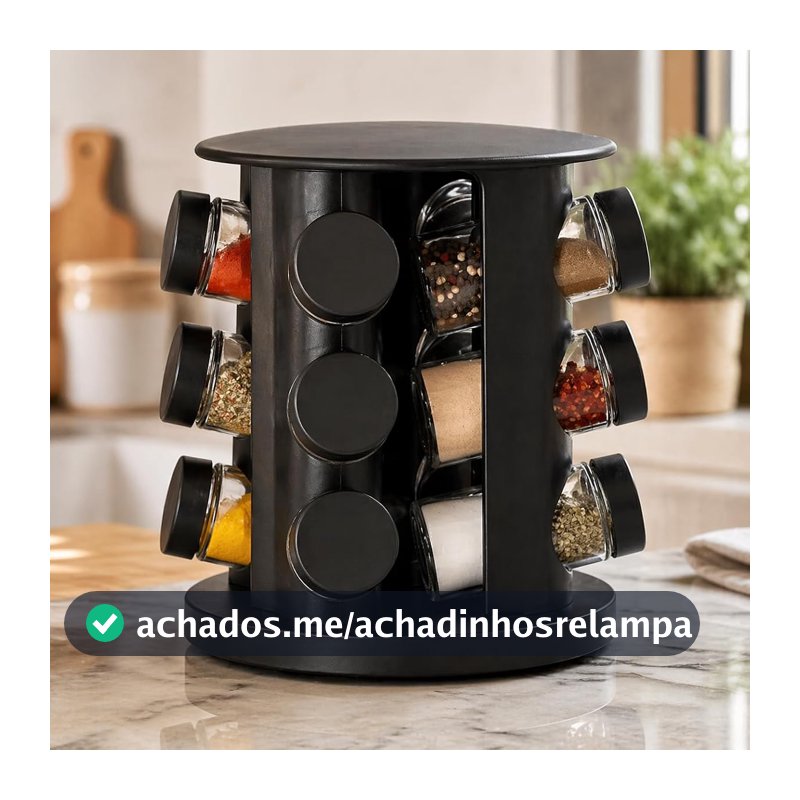 Porta Temperos Giratório 12 Potes de Vidro 85ml Organizador Cozinha Moderno