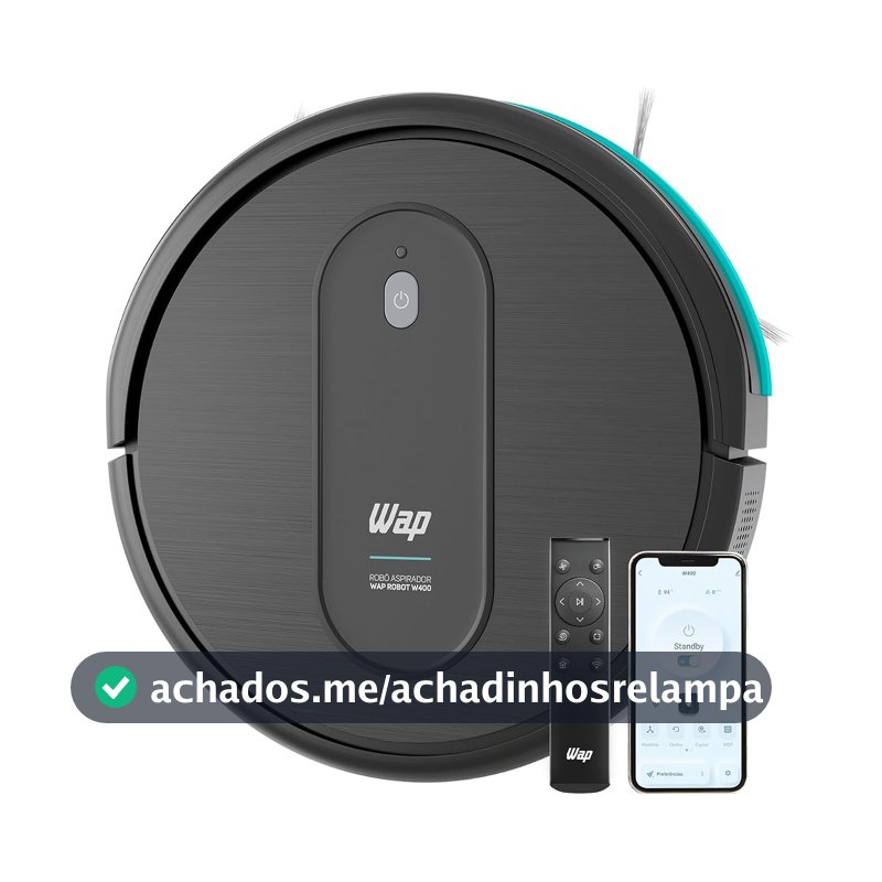 WAP Aspirador de Pó Robô ROBOT W400 3 em 1, Automático, 300ml, Compatível com Assistentes de Voz, 30W 10,8VDC Bivolt