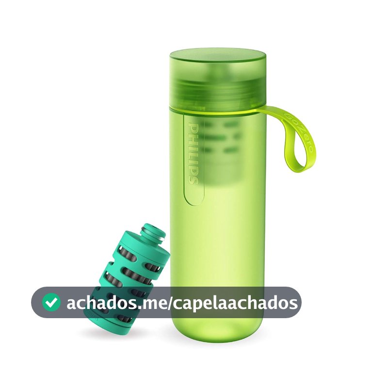 Philips Garrafa de Água GoZero Adventure, AWP2722LIR, verde, estilo squeeze, 590 ml, Filtro Adventure, AWP294/AWP295, elimina bactérias