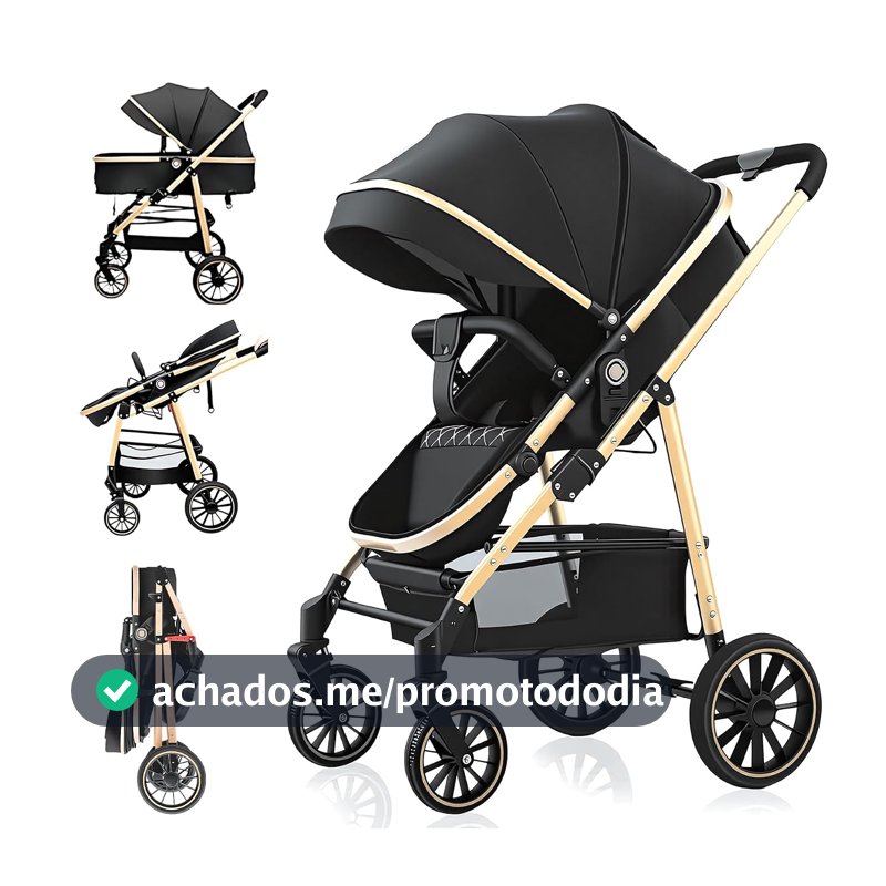 Carrinho de Bebê 2 em 1, Carrinho Bebê Portátil dobrável, Cadeira ajustável, Cesta de dormir removível, Peso máximo suportado 15kg (Preto)