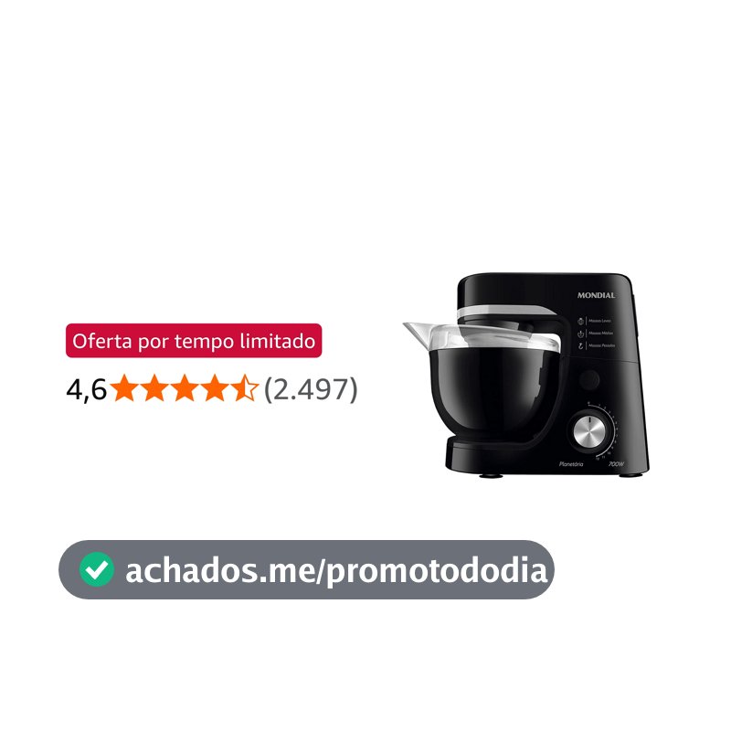 Batedeira Planetária, Mondial, Preto, 700W, 110V - BP-03-B
