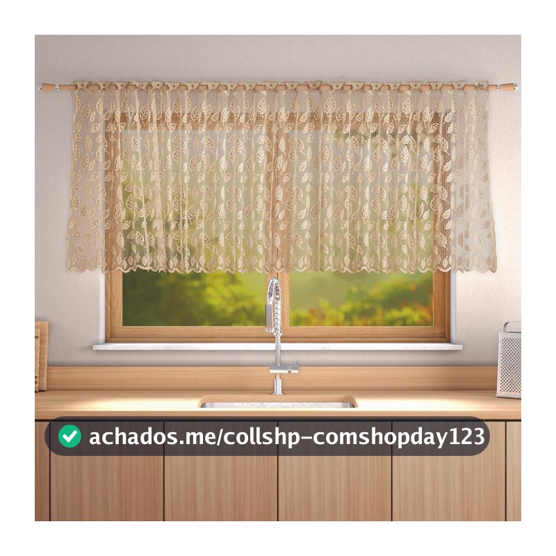 Cortina Bandô, Estampa Natureza Folhas, Interlar, Bege, Decorativa para Cozinha e Ambientes Internos