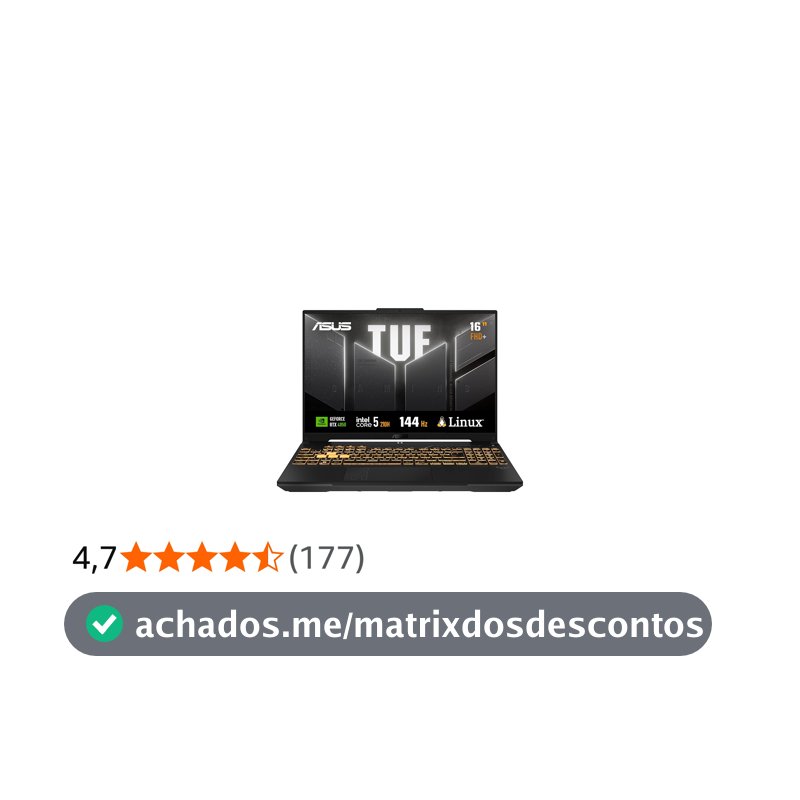 ASUS TUF Gaming F16 Intel Core 5, RTX 4050, 8 GB, 512 GB SSD, KeepOS/Linux,16.0'' FHD, Mecha Gray - FX607VU-RL054