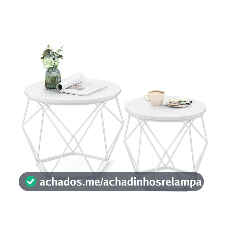 VASAGLE Mesa de Centro Redonda, Kit com 2 Mesas, Tampa Removível