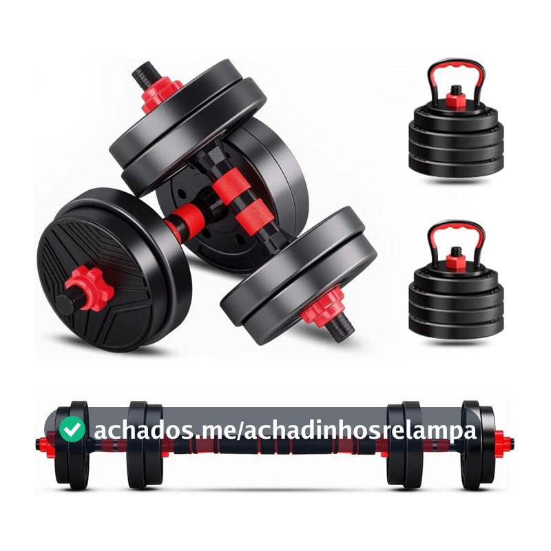 Kit Haltere 6 em 1 Ajustável para Musculação - Preto - Multifuncional com Barra e Kettlebell