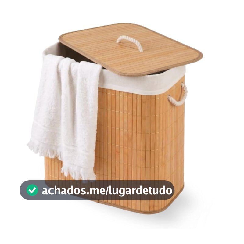 Cesto De Roupa Suja com Alças Em Bambu Com Tampa Forrado Banheiro Lavanderia Quarto