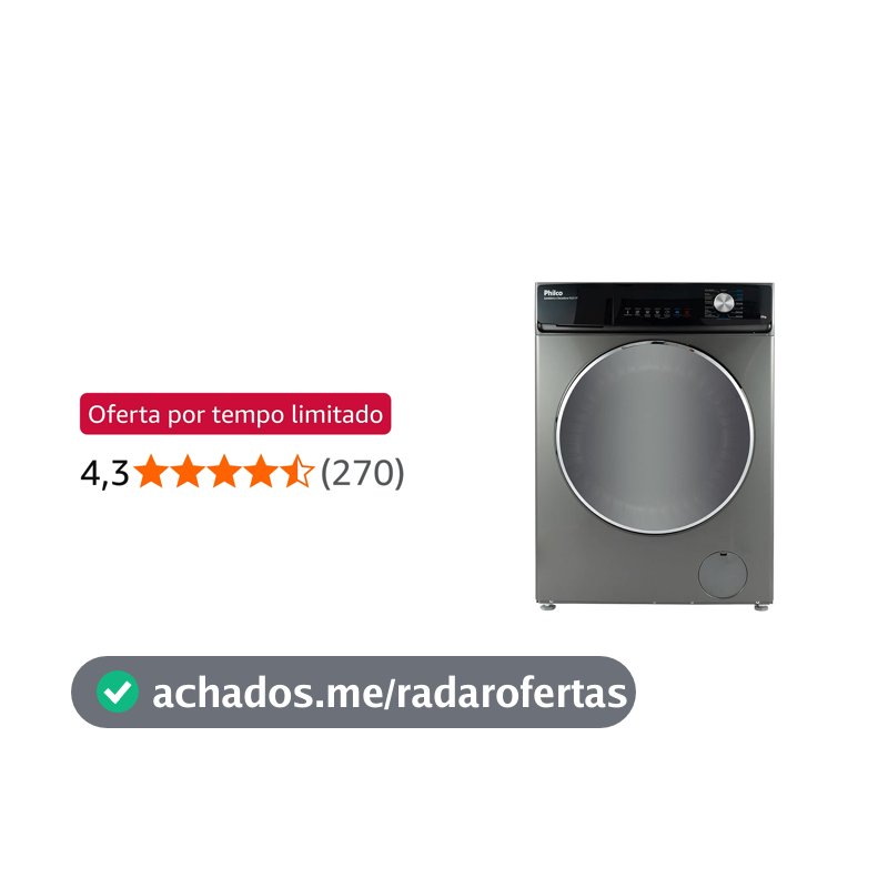 Lava e Seca 16 Programas Eco Inverter Philco 10 kg Inox Pls11t - 110v