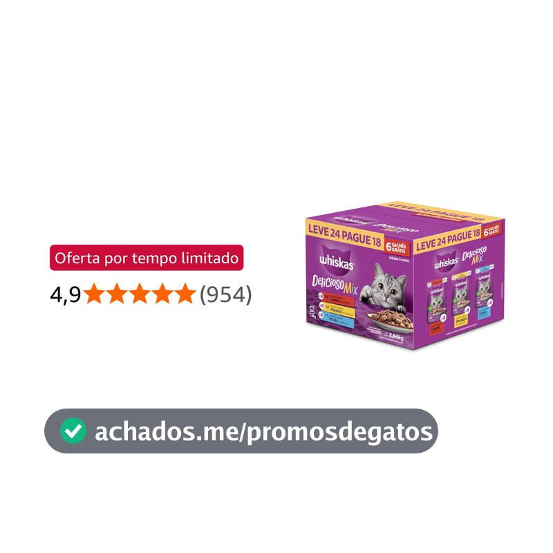 Pack Ração Úmida Whiskas Sachê Carne/Frango/Atum para Gatos Adultos - Leve 24 Pague 18