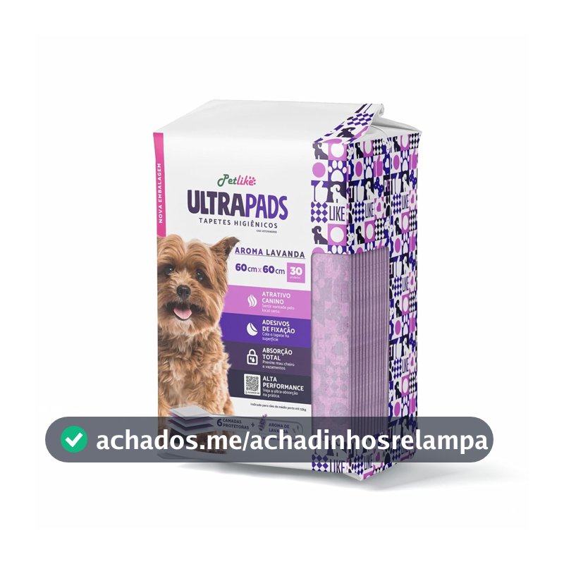 Tapete Higiênico Premium para cães Petlike Ultrapads Aroma Lavanda 60cmx60cm 30 unid.