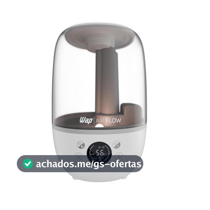 WAP Umidificador de Ar WAP AIR FLOW DIGITAL 3 em 1 Silencioso 23h de Autonomia 3 Níveis de Névoa Reservatório Para Essência