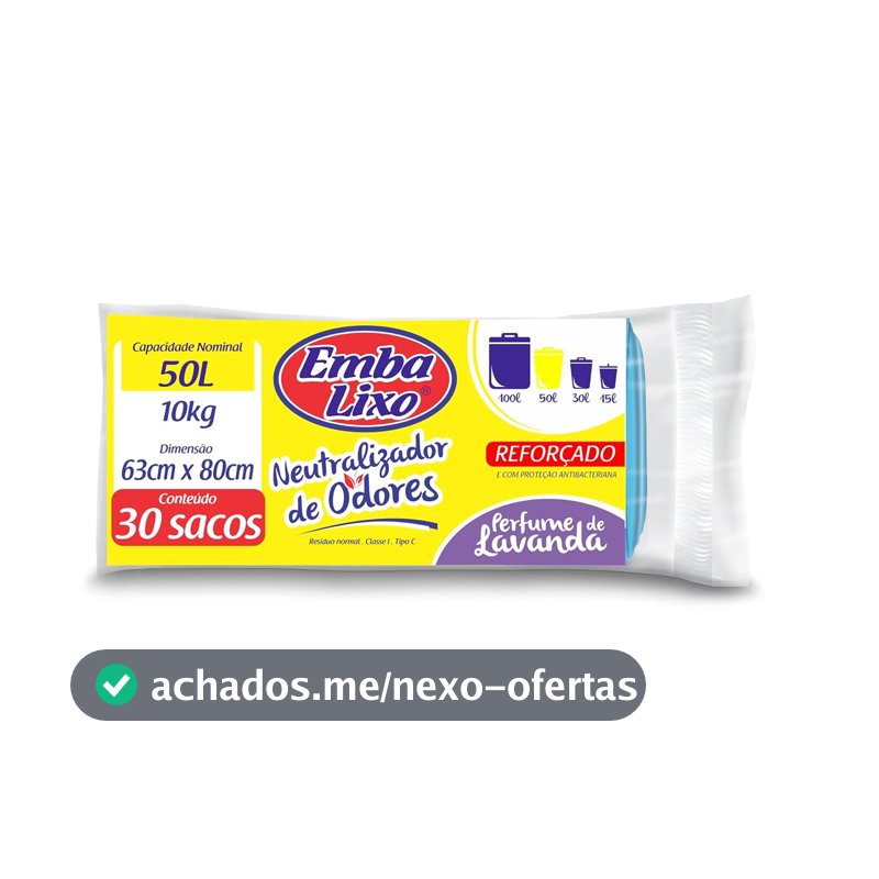Embalixo Saco para Lixo Neutralizador de Odores Reforçado Perfume de Lavanda Azul 50 Litros - 30 Unidades