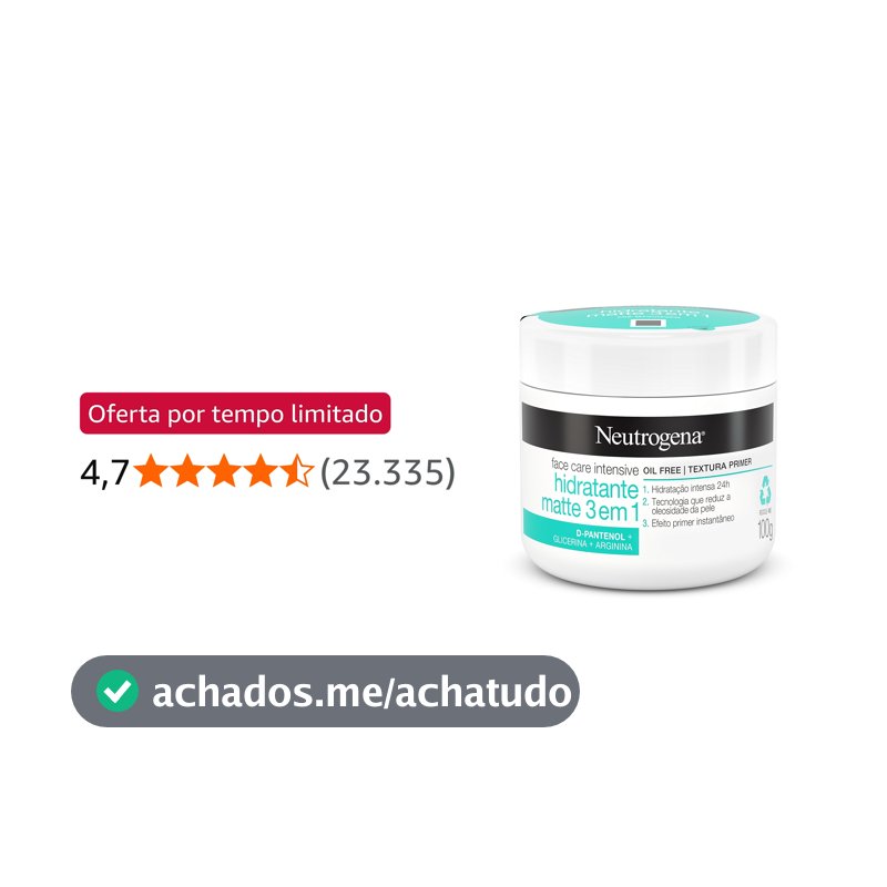Creme Hidratante Facial Matte 3 em 1 Neutrogena, Sem Perfume, 100g