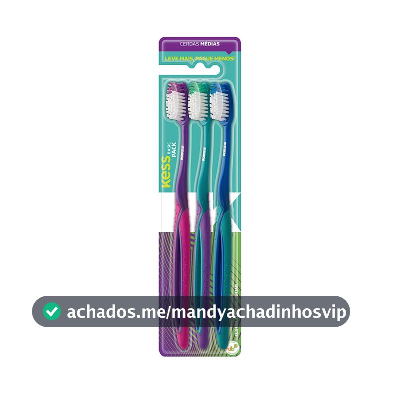 Kess Combo Econômico Com 3 Escovas Dentais Multicor