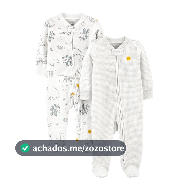 Macacão de dormir para bebês Zíper térmico bidirecional para dormir e brincar, pacote com 2 Simple Joys by Carter'sUnisex Bebê