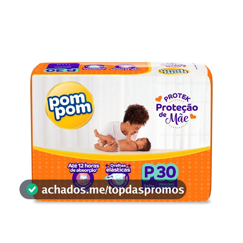 Fralda Pom Pom Protek Proteção de Mãe Jumbo P 30 Unidades