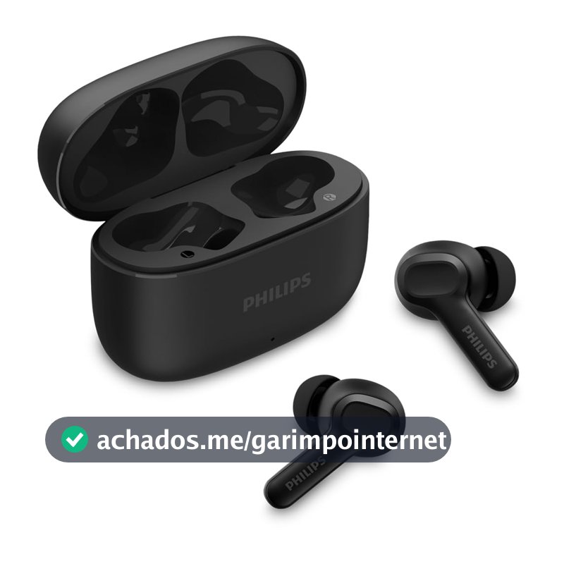 PHILIPS, Fone de Ouvido Sem Fio TWS, TAT1109BK/00, Bluetooth, Com Microfone, Até 24 horas de bateria, Preto