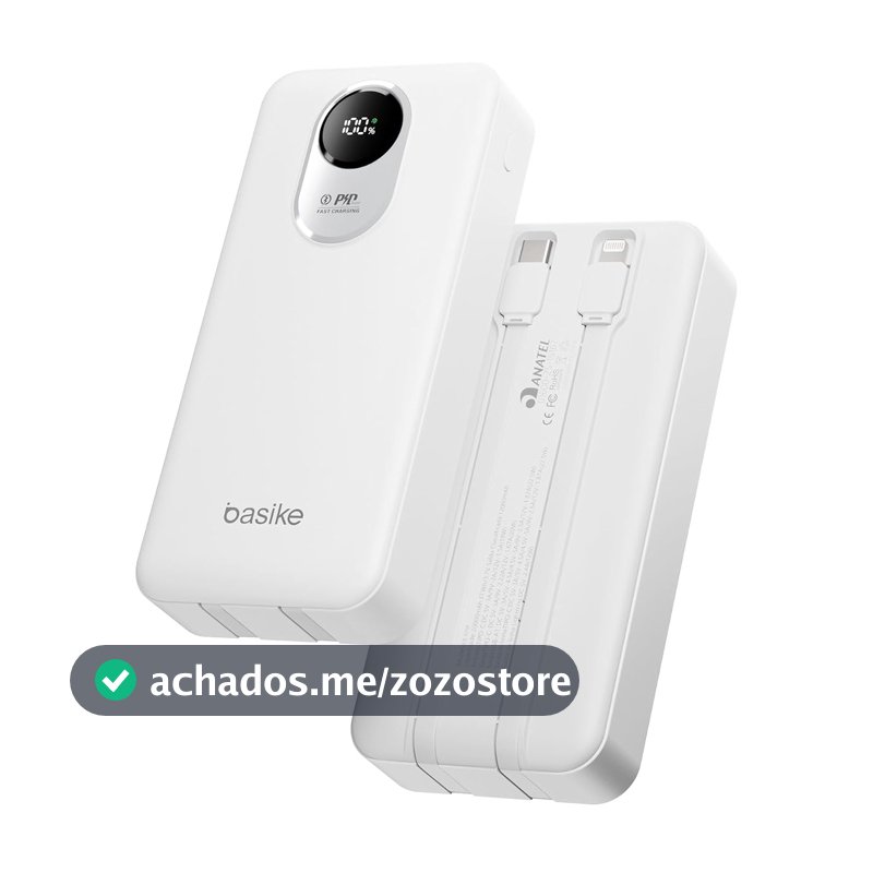 Basike Power Bank 20000mAh, Carregador Portátil, QC 22,5W + PD 20W (Branco)
