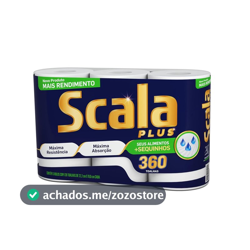 Scala Plus Papel Toalha Mega, 360 Toalhas (3 Rolos de 120 Toalhas Cada)