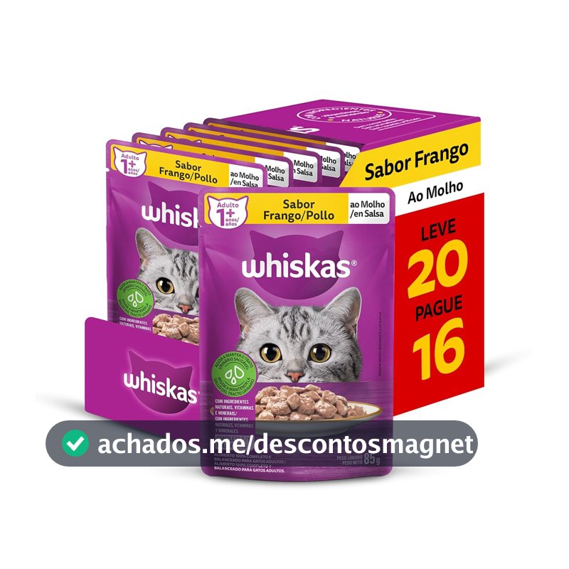 Pack Ração Úmida Whiskas Sachê Frango ao Molho para Gatos Adultos - Leve 20 Pague 16