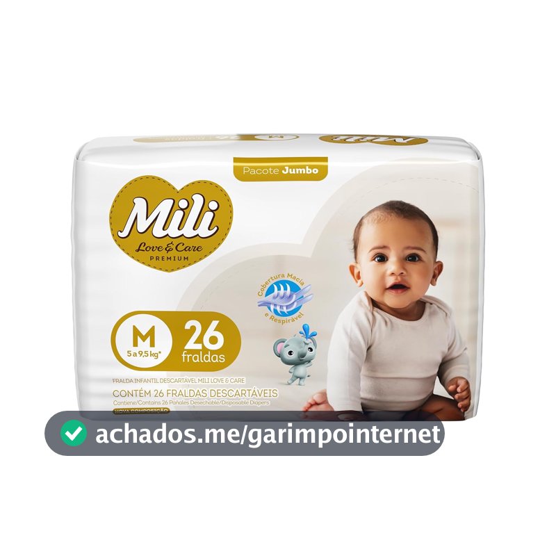 Mili Fralda Love & Care 1X26 Unidades Jumbo Tamanho M