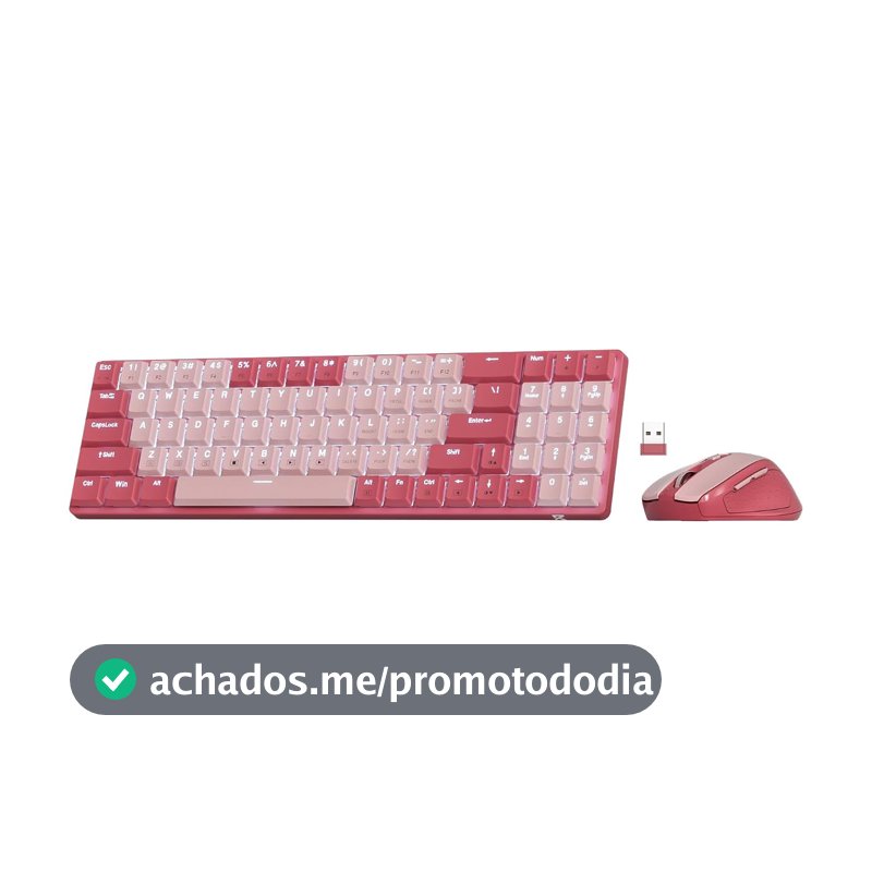 Teclado Mecânico 78% Redragon Low Profile Switch Brown ABNT2 LED Azul Sem Fio Rosa BS-8772 RP